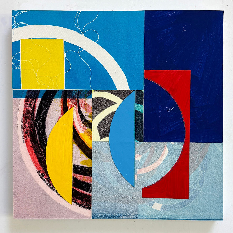 Anne Sherwood Pundyk, Midnight, 2026, Gamblin Oil Relief Ink, Acrylic, Latex, Colored Pencil and Pencil on Arches Paper and Wood Panel, 13 x 13 inches