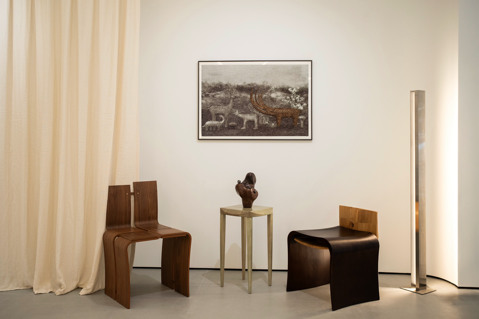 Exhibition view of Table for One at THE BLANC, curated by Leo Yuan, showing a series of intimate, solitary spaces created by participating artists and designers to encourage quiet self-reflection.