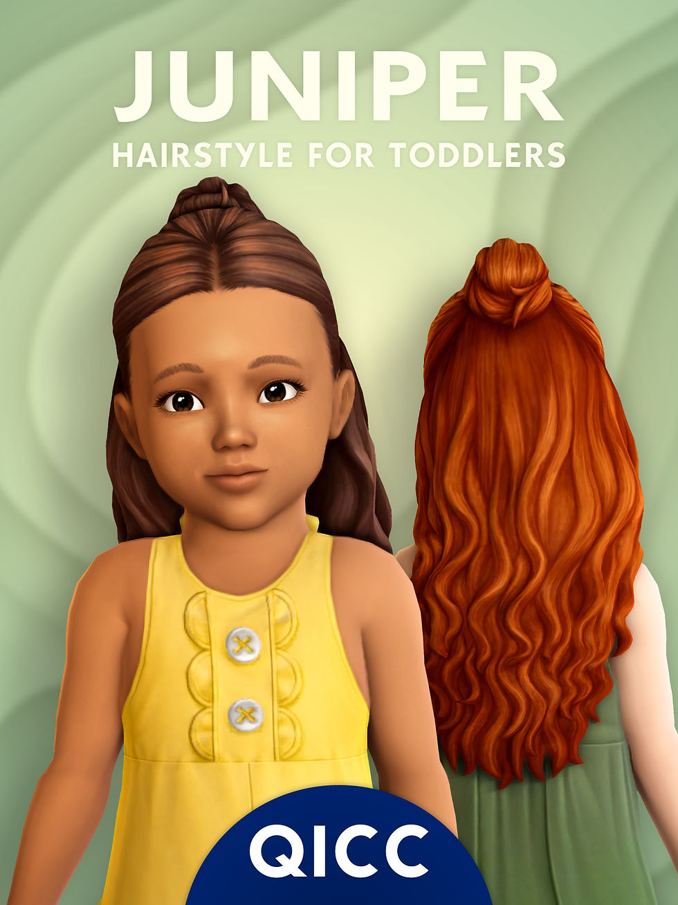 Female sim toddler hairstyle poster with two girls, bun styles.