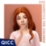 A child female sim modeling the Zoe hairstyle
