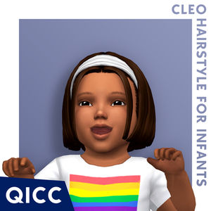 An infant girl sim modeling a short straight hairstyle with a headband.