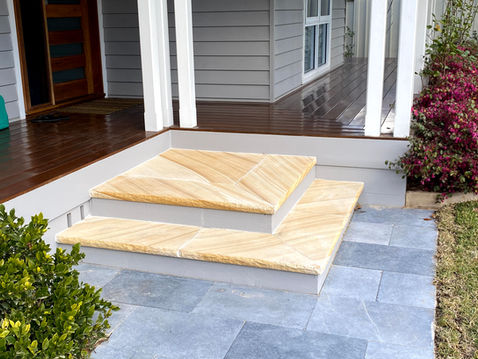 Front entry steps made from sandstone in a new home in Wentworth Falls as part of a landscaping project in the blue mountains