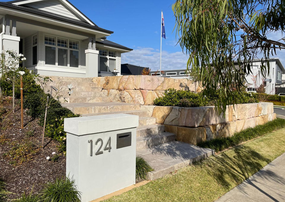 Lagerstroemia Glenmore Park 2745 Landscape project, retaining wall and steps