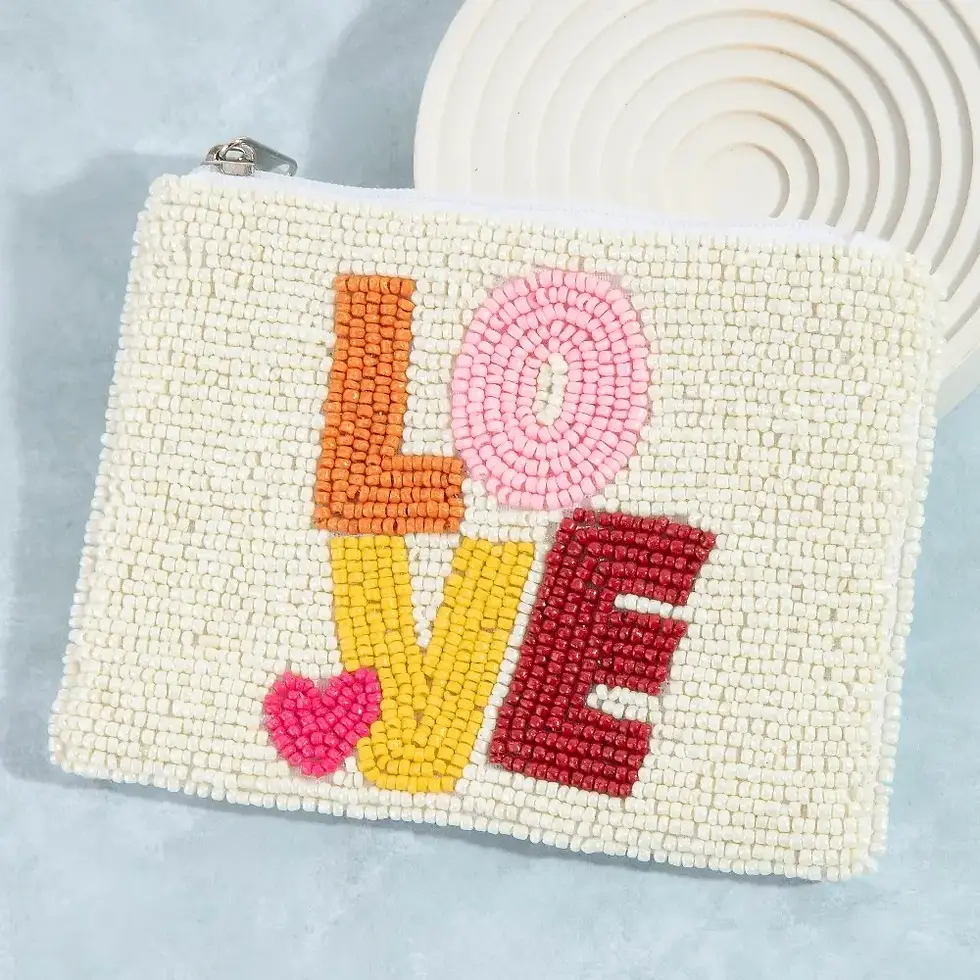 Thumbnail: Vibrant Love Heart Seed Beaded Coin Purse