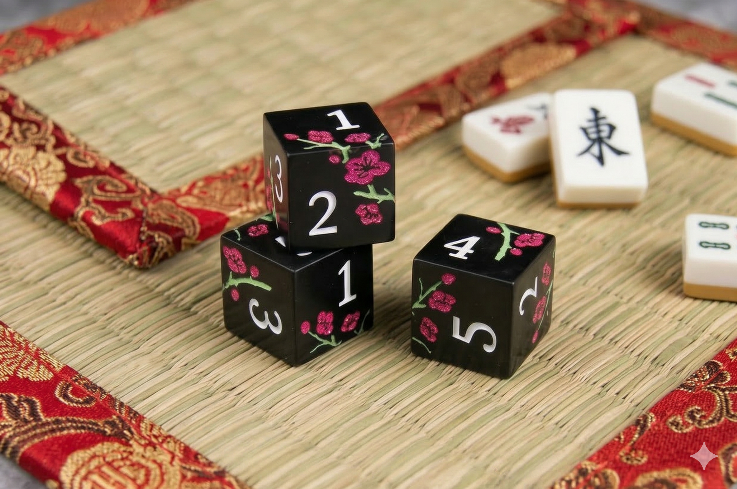 Cherry Blossom Dice-Black-Set of 2