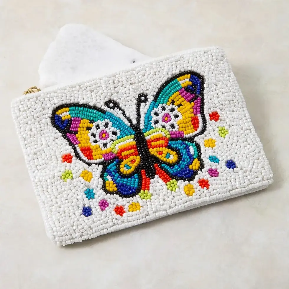 Thumbnail: Seed Beaded Rainbow Butterfly Coin Purse