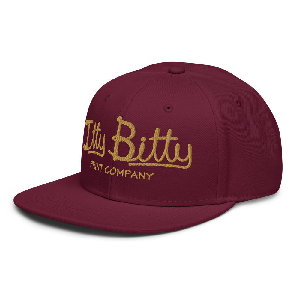 Flat Brim Snapback Hat - Burgundy & Gold