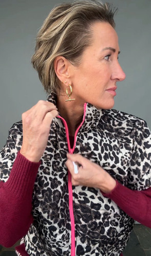 Grainne Leopard Print Gilet With Neon Pink Zip | Ivy & Leaf Boutique