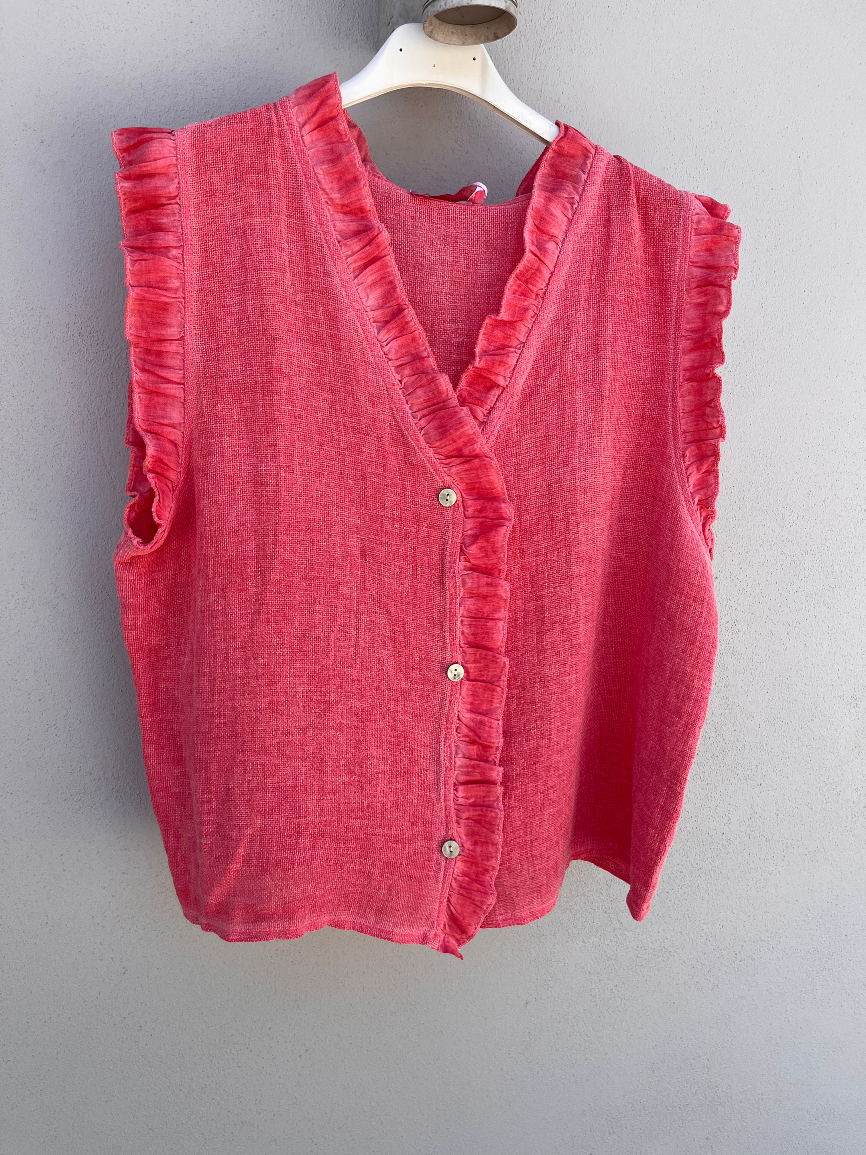 Mela Linen Vest Top in Rasperry