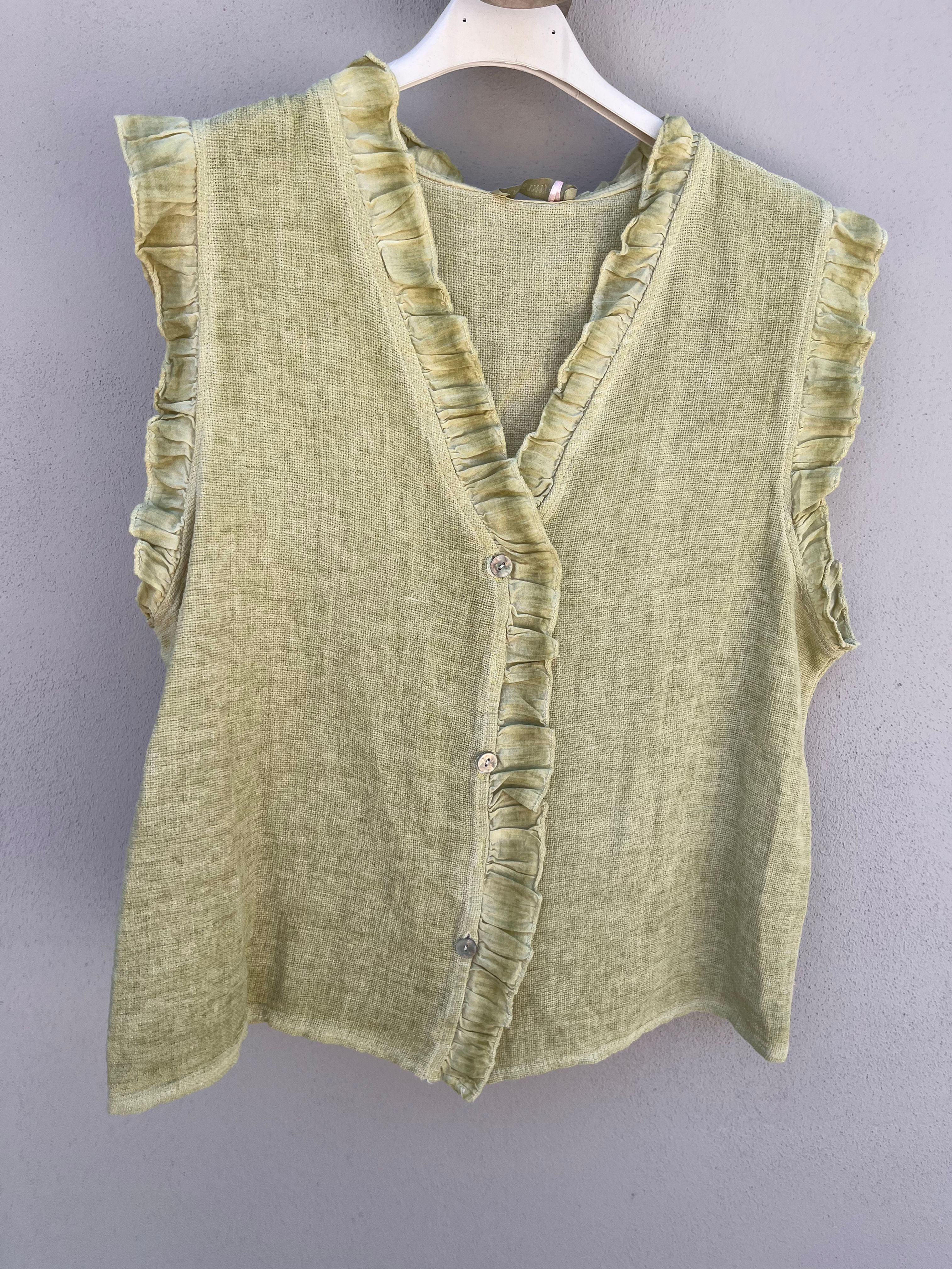 Mela Linen Vest Top in Pistachio