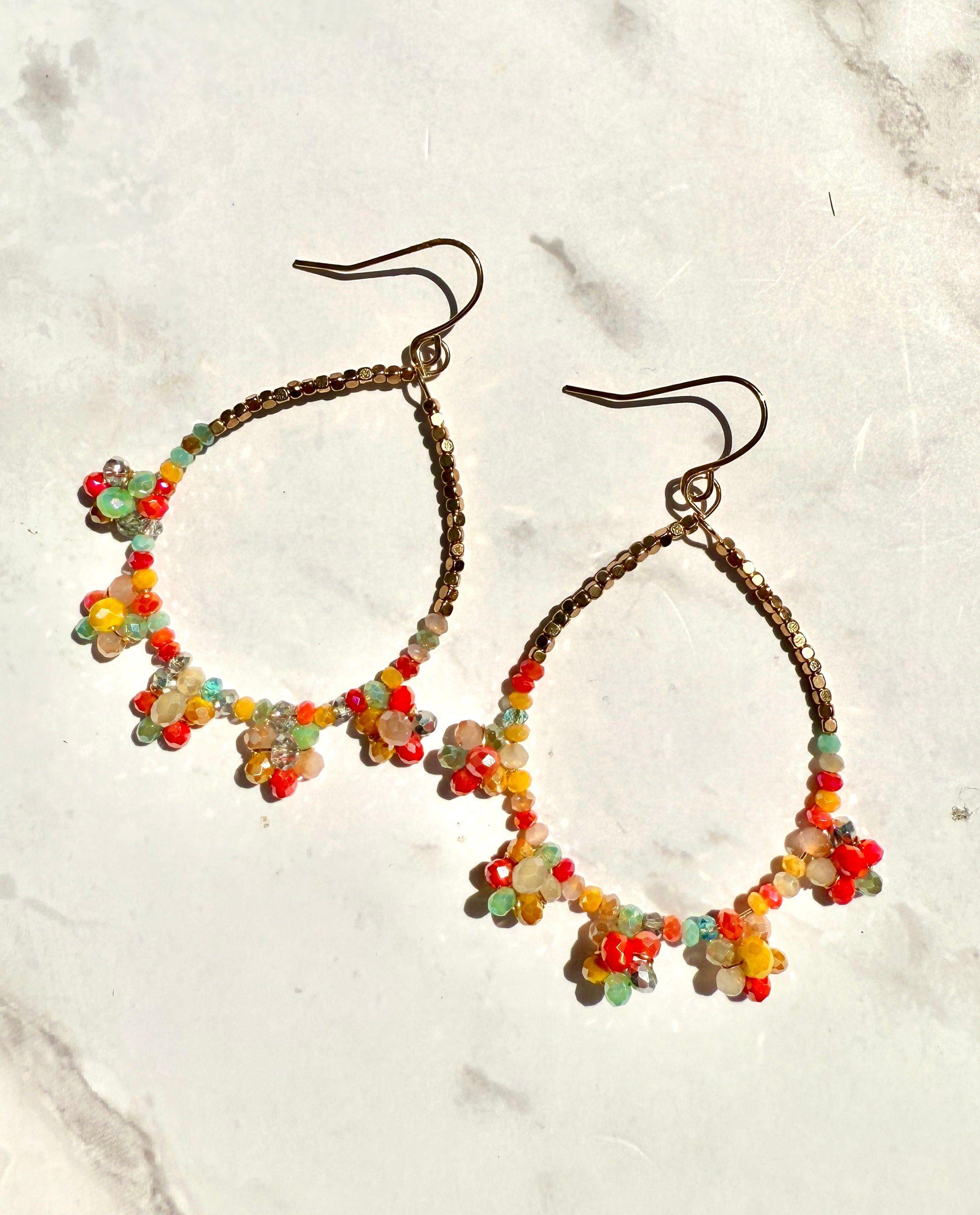 Glass Beaded Teardrop Hoop Earrings