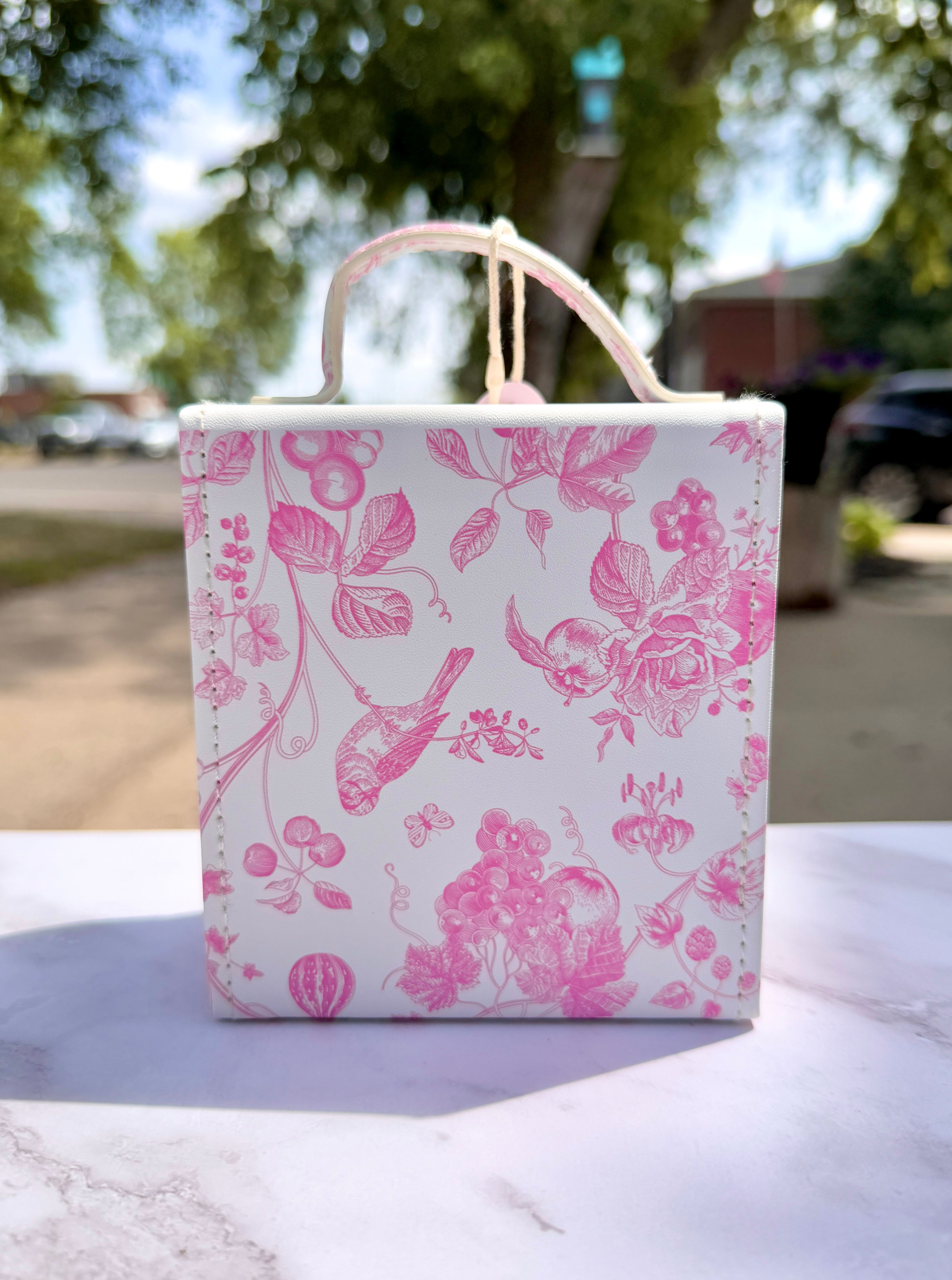 Pink Vintage Floral Foldable Travel Jewelry Box with Mirror