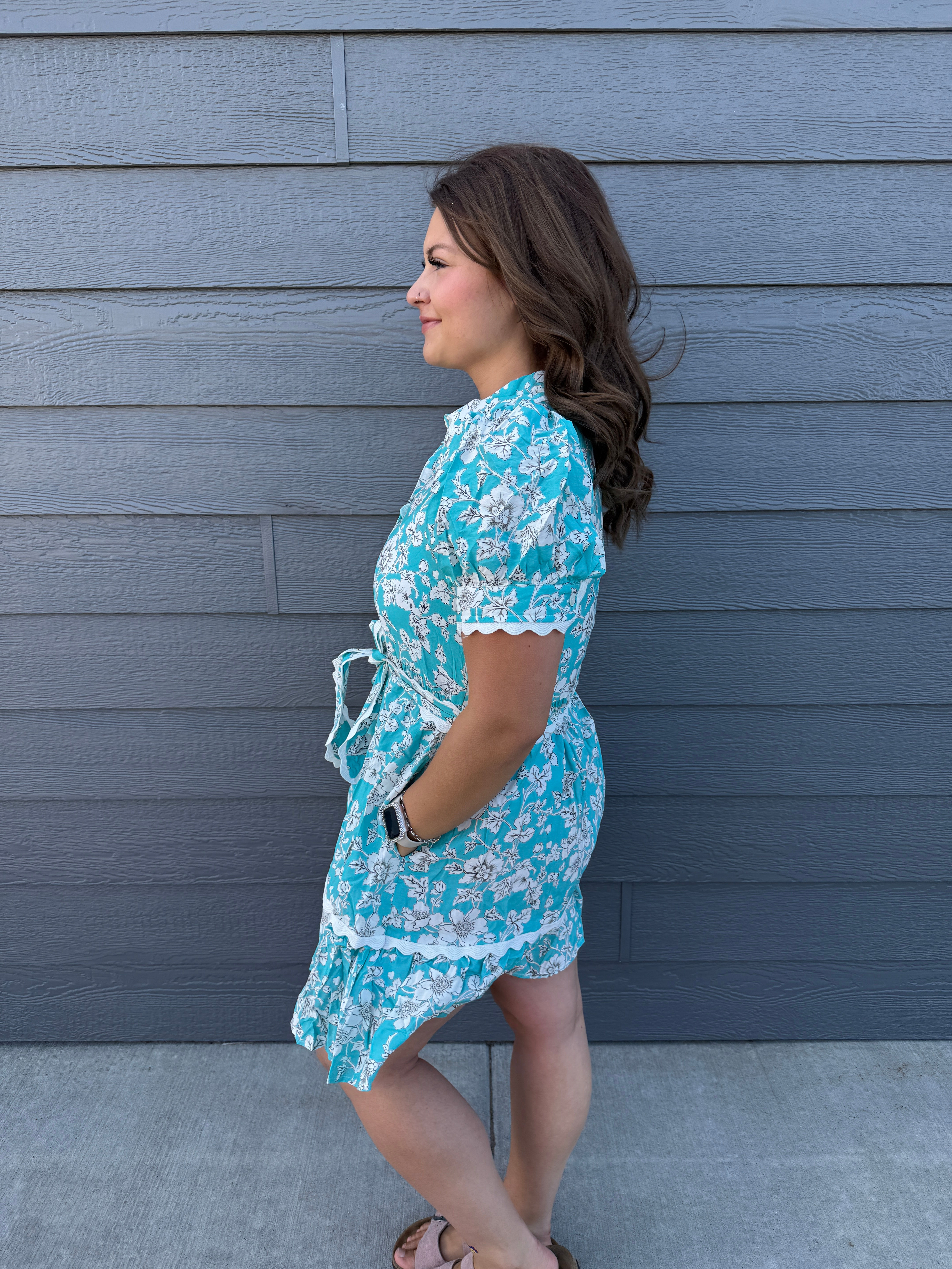 Vintage Floral Scalloped Mini Dress