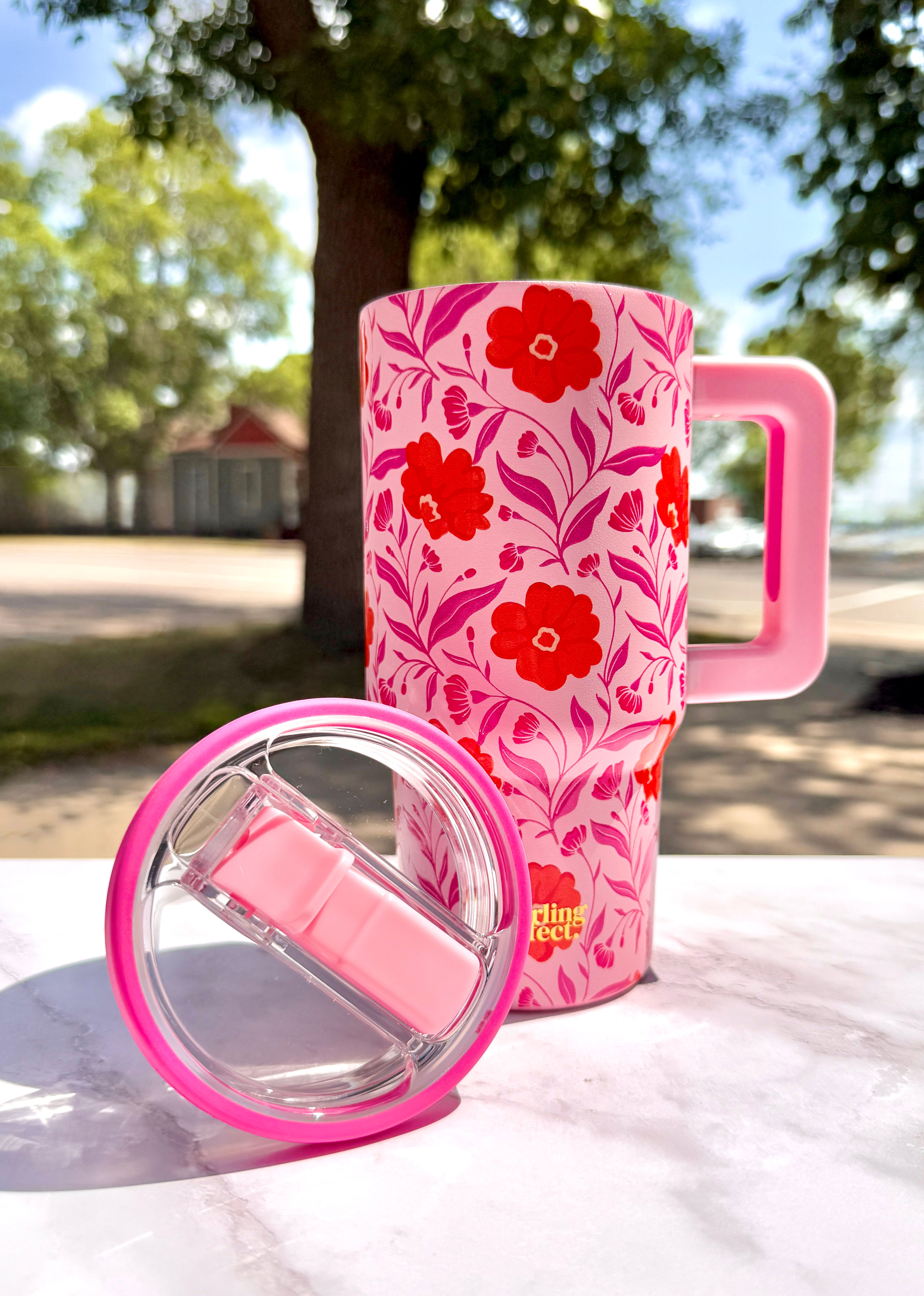 20 oz Lifestyle Flip Straw Tumbler–Poppin' Petals Hot Pink