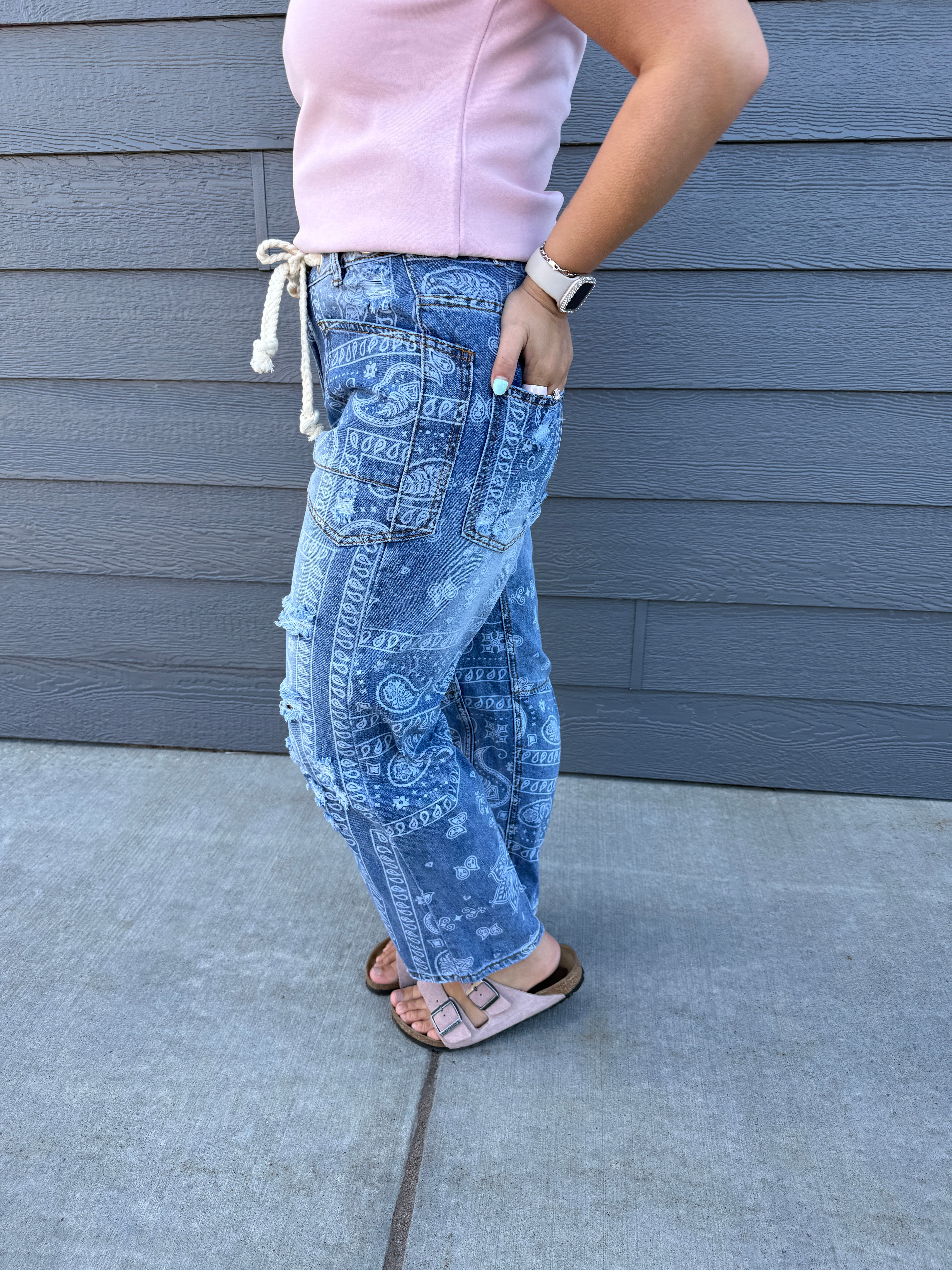 WASHED PAISLEY PATCH PRINT DENIM