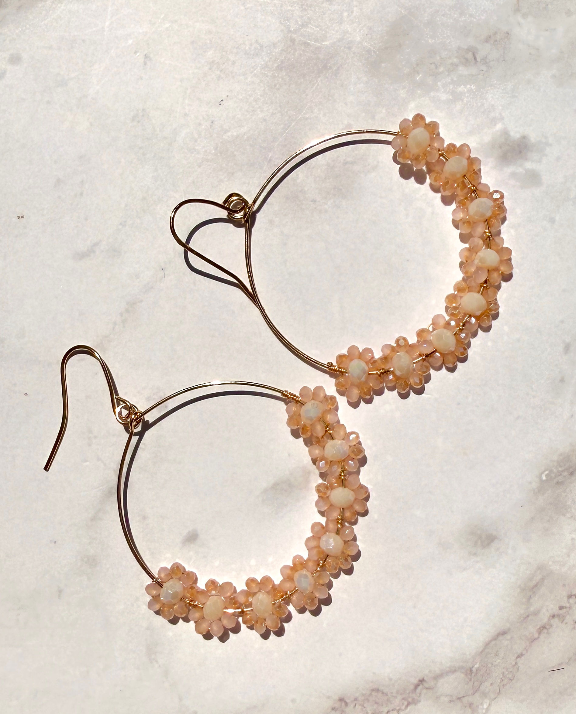 Beaded Crystal Cluster Hoop Earrings – Gold Tone