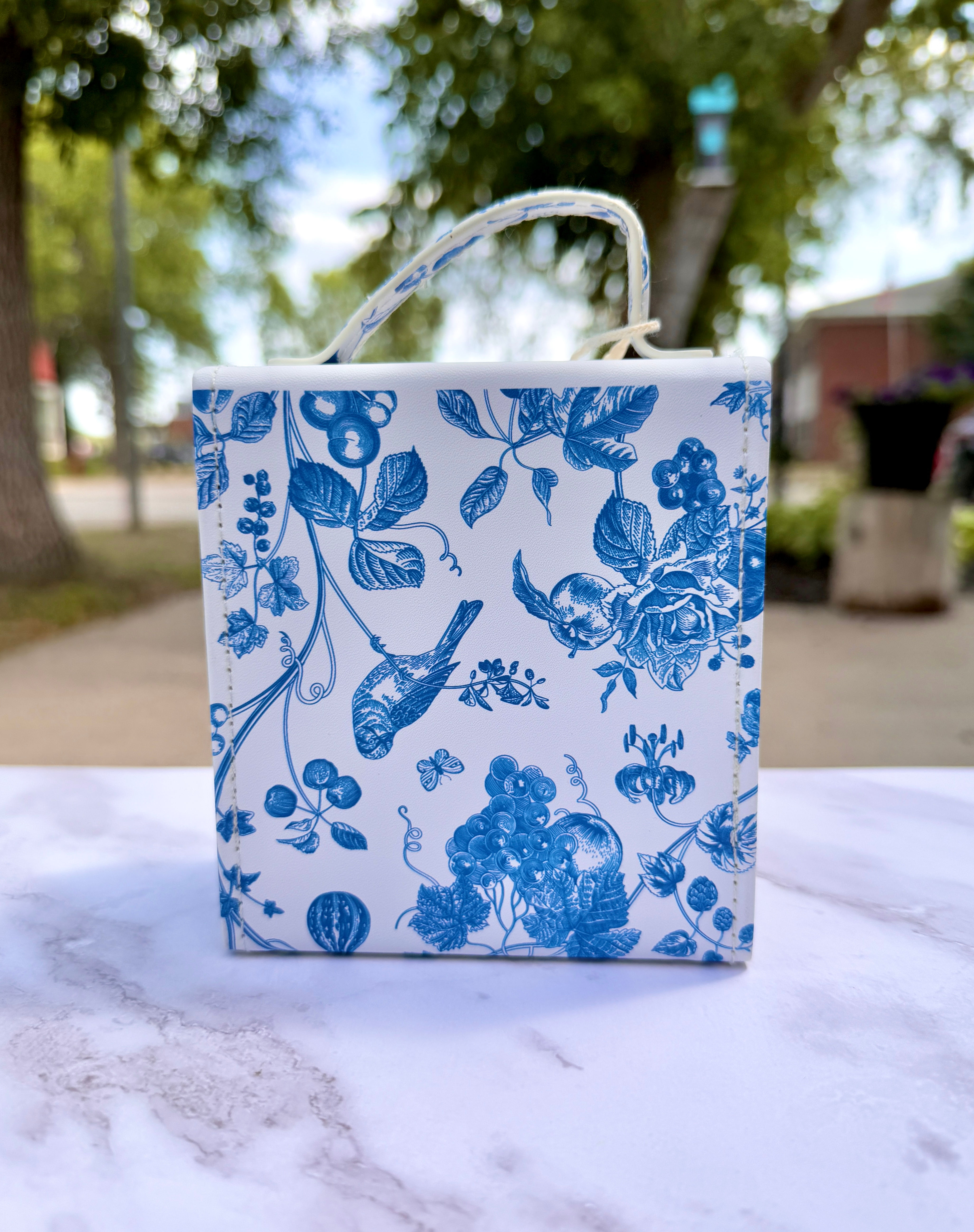 Blue Vintage Floral Foldable Travel Jewelry Box with Mirror