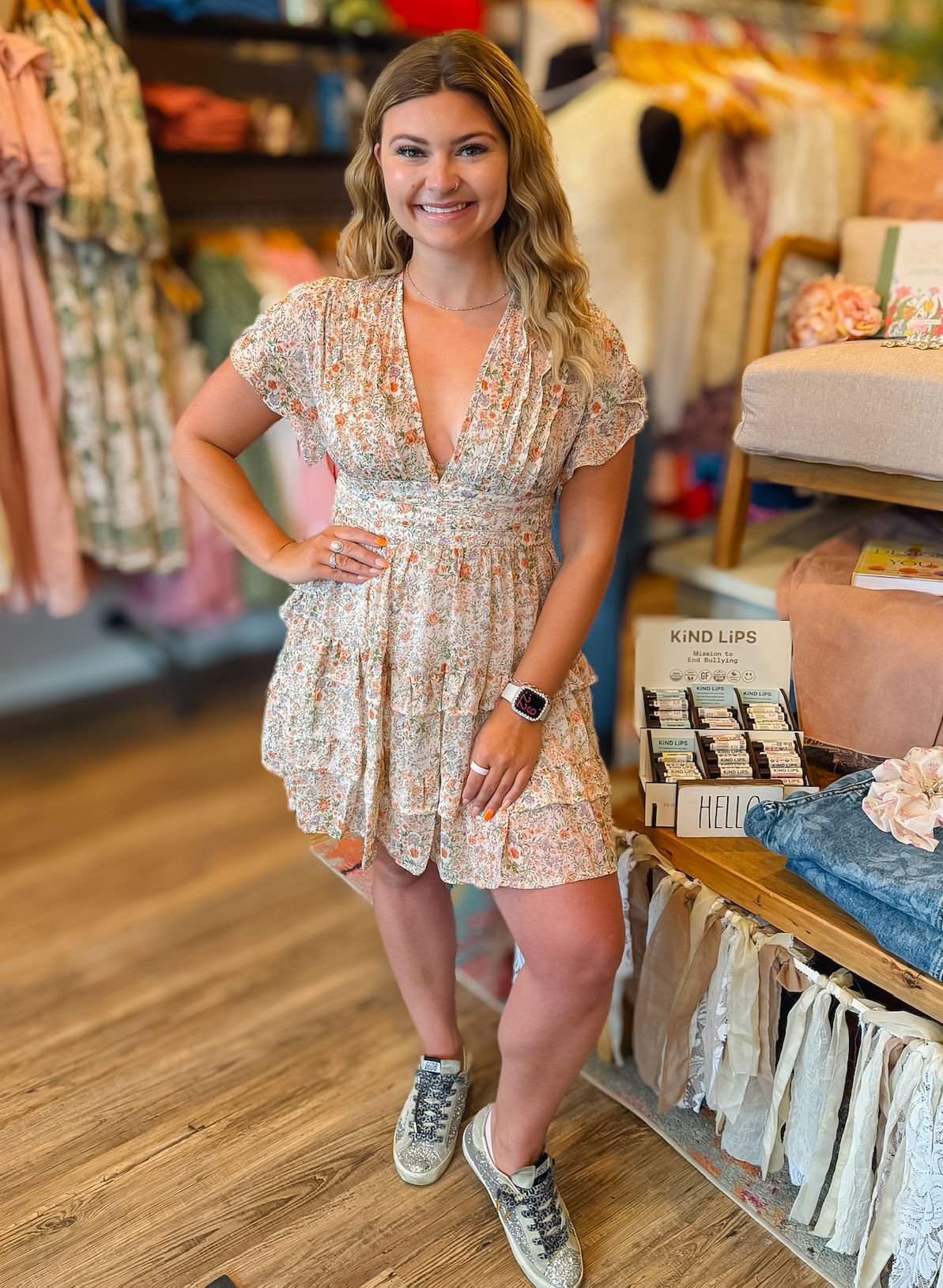 Flowy Floral Lace Up Dress