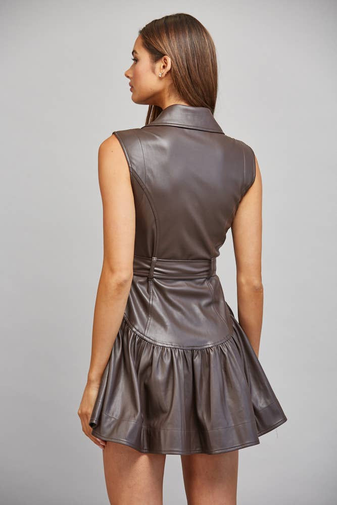 FAUX LEATHER BELTED DROP WAIST DRESS FD35993