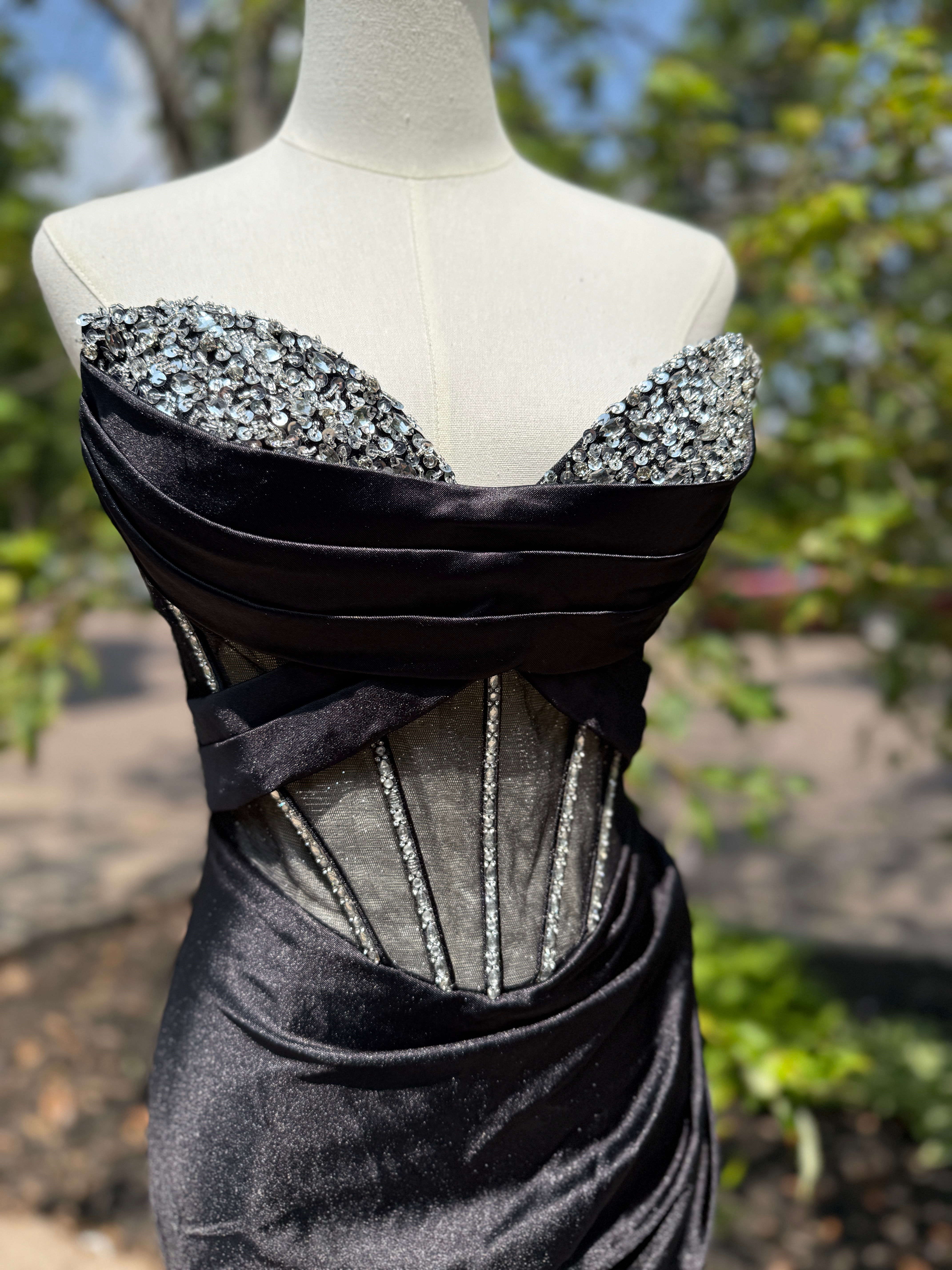 Strapless fitted corset cocktail dress