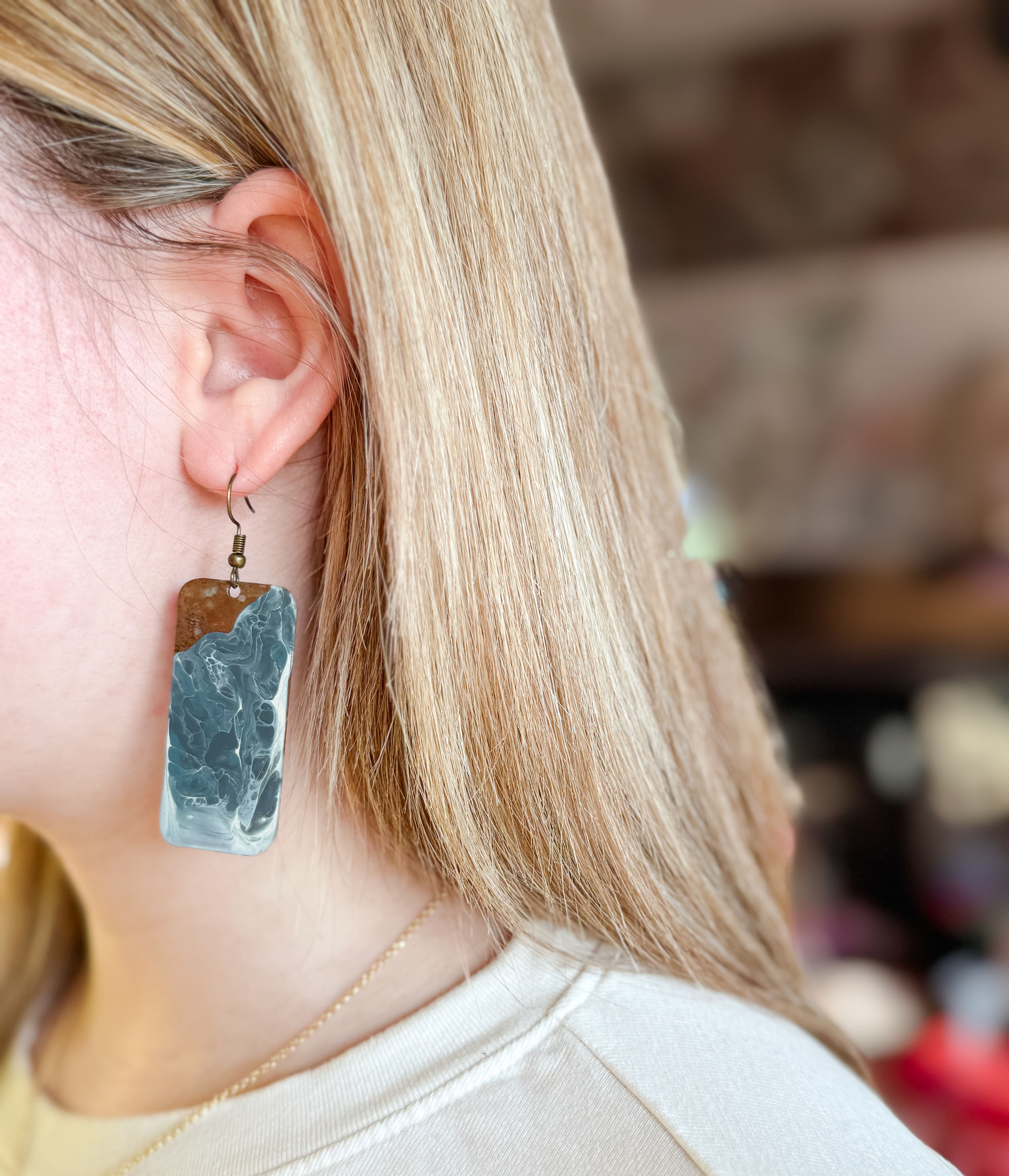 Aqua Swirl Rectangle Earrings