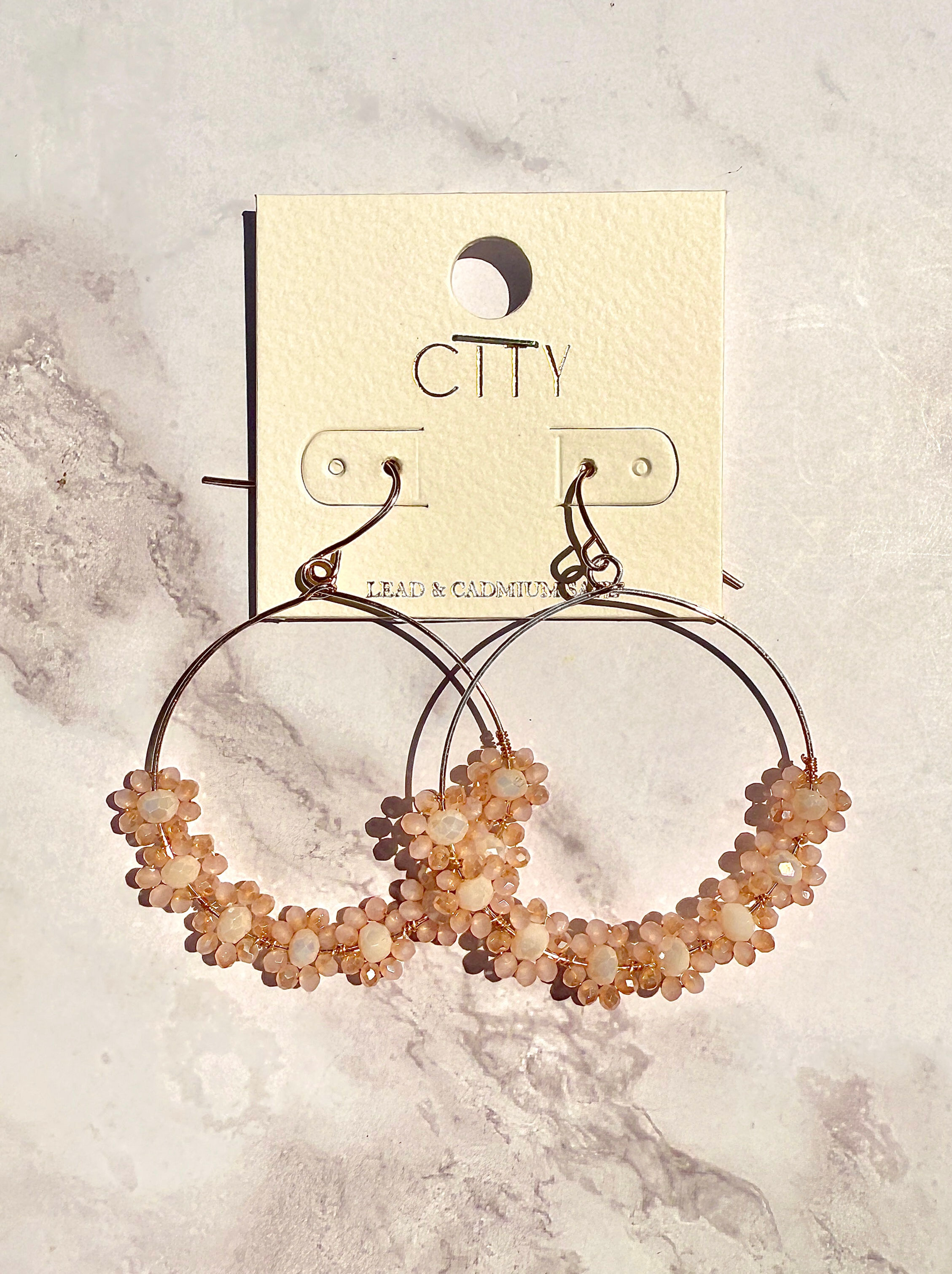 Beaded Crystal Cluster Hoop Earrings – Gold Tone