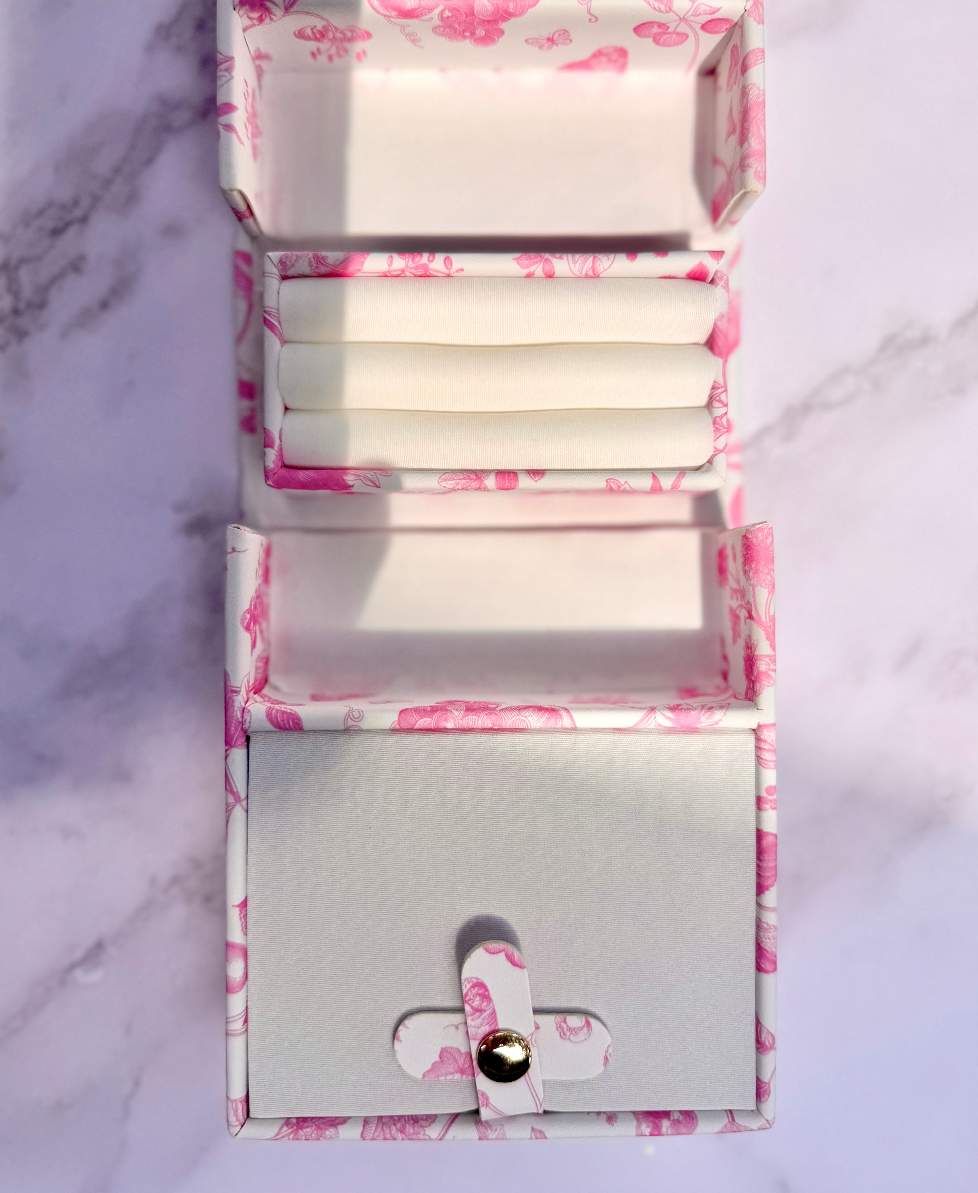 Pink Vintage Floral Foldable Travel Jewelry Box with Mirror