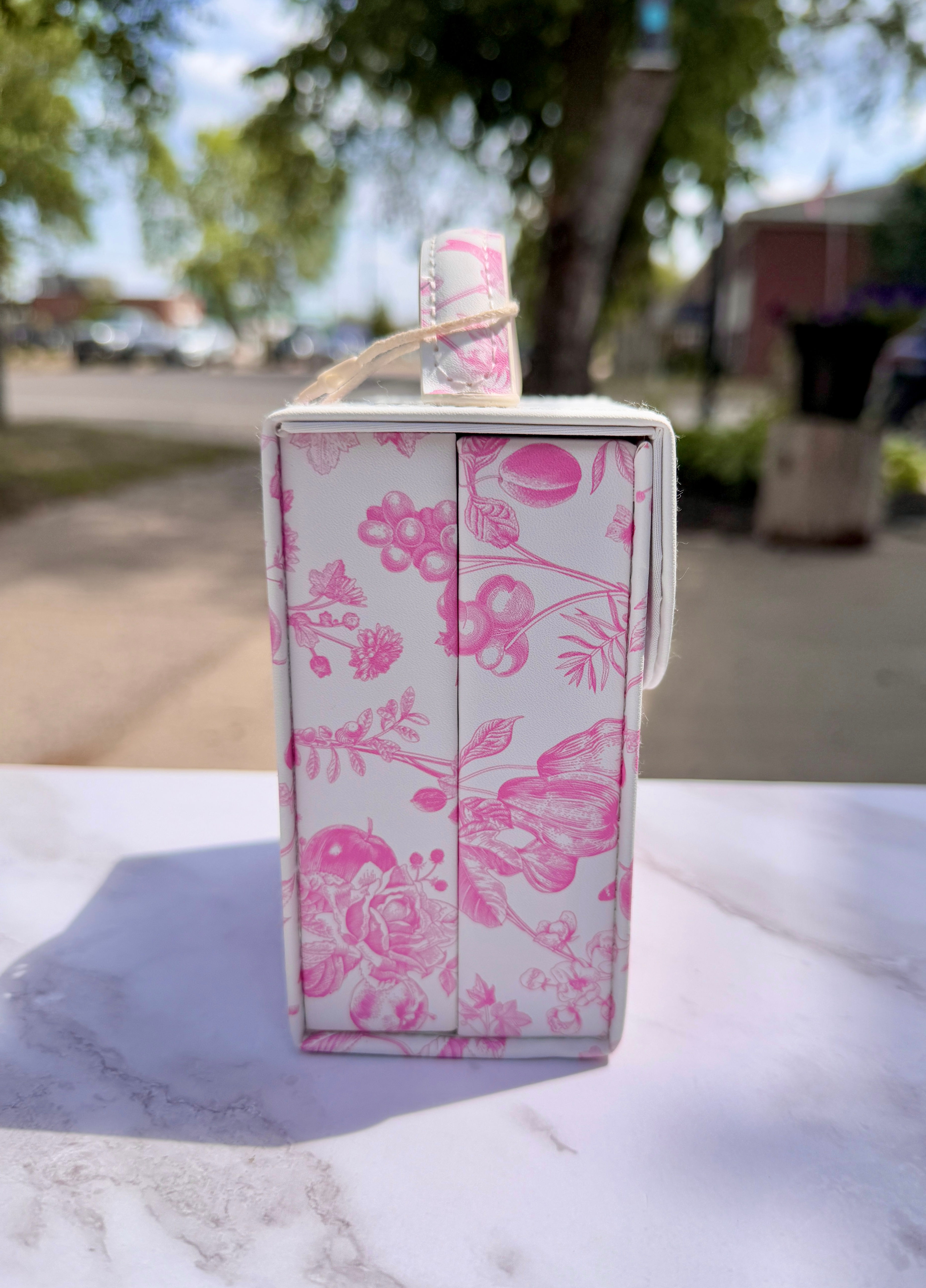 Pink Vintage Floral Foldable Travel Jewelry Box with Mirror