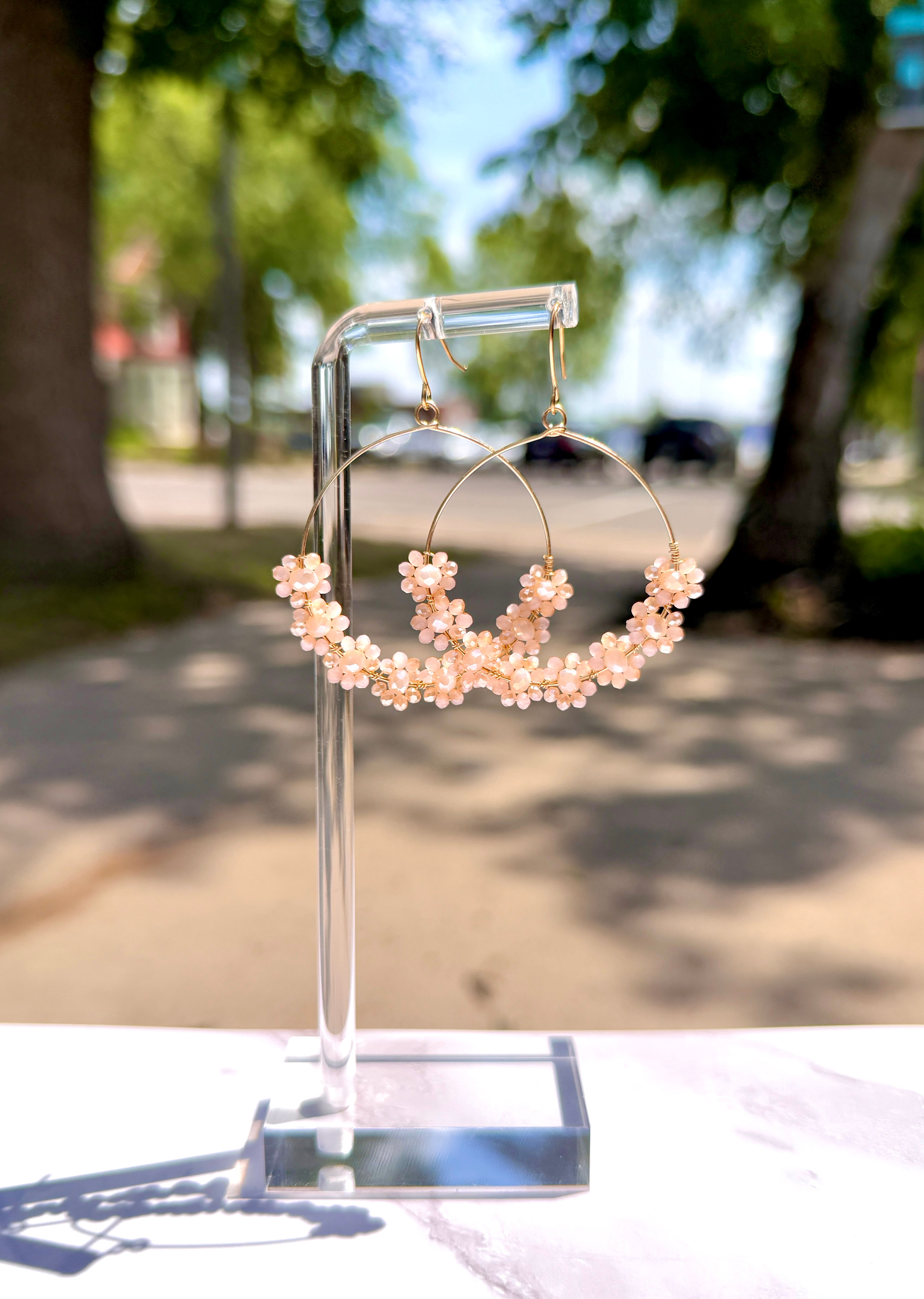 Beaded Crystal Cluster Hoop Earrings – Gold Tone