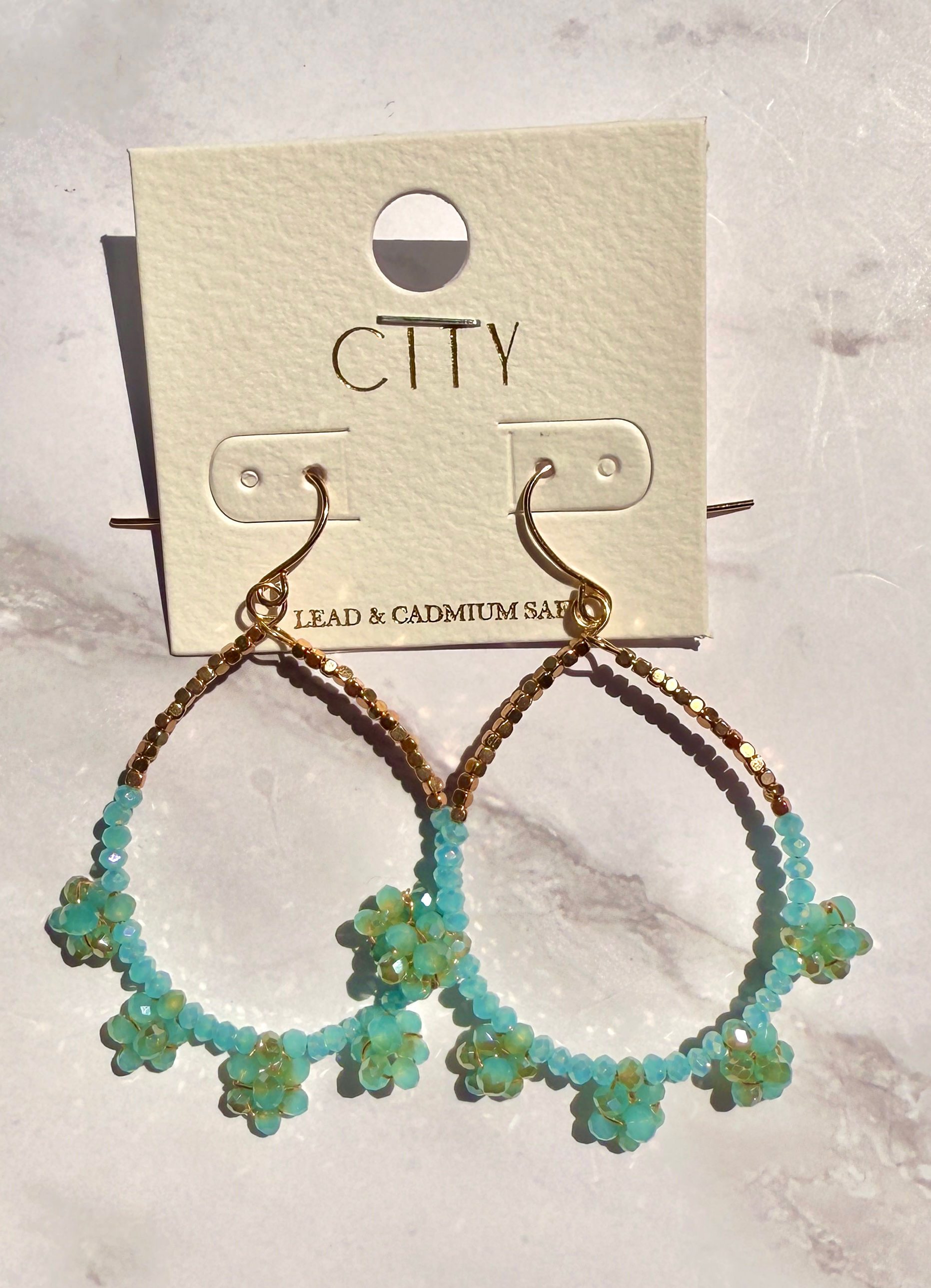 Glass Beaded Teardrop Hoop Earrings