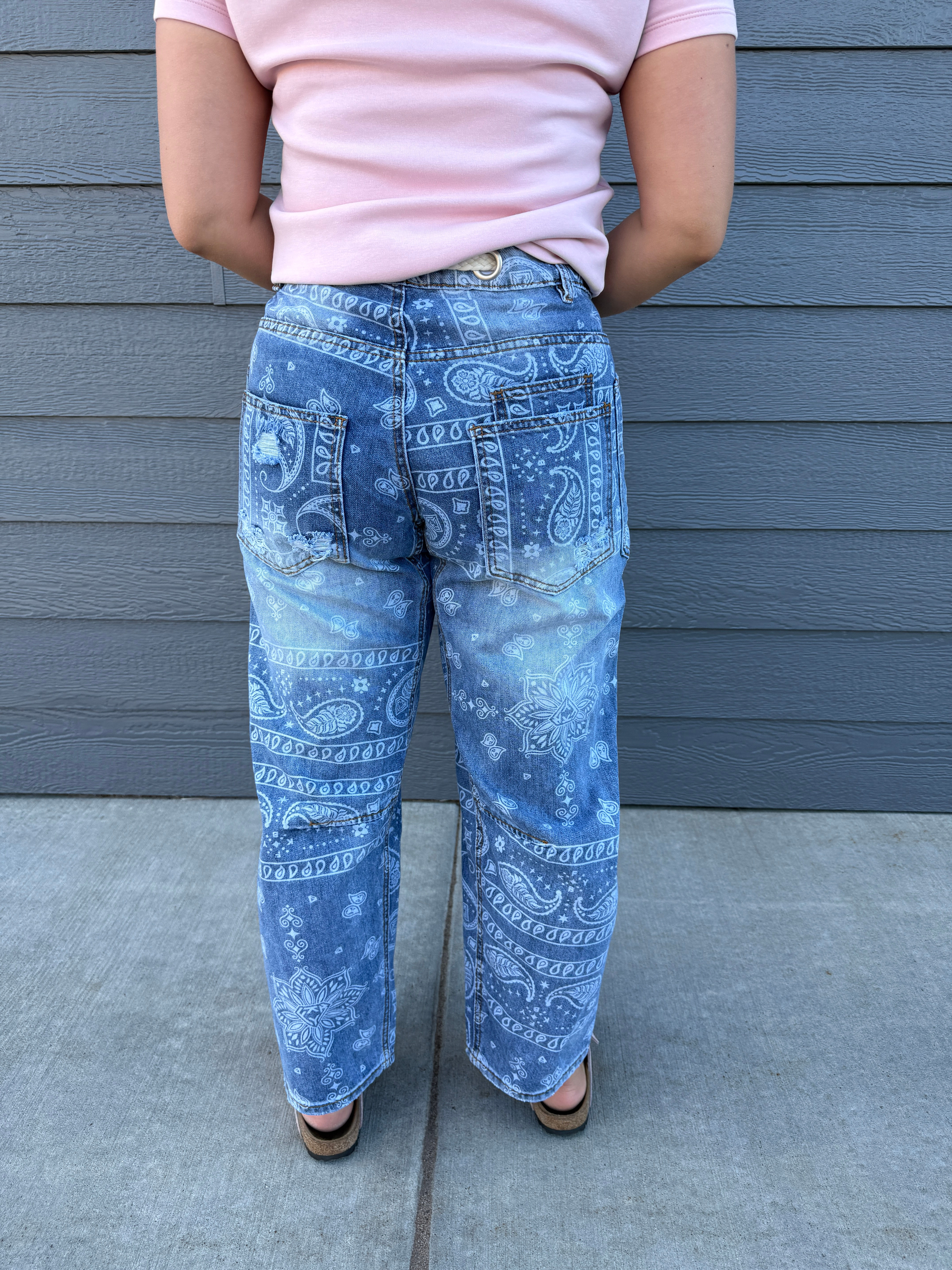WASHED PAISLEY PATCH PRINT DENIM