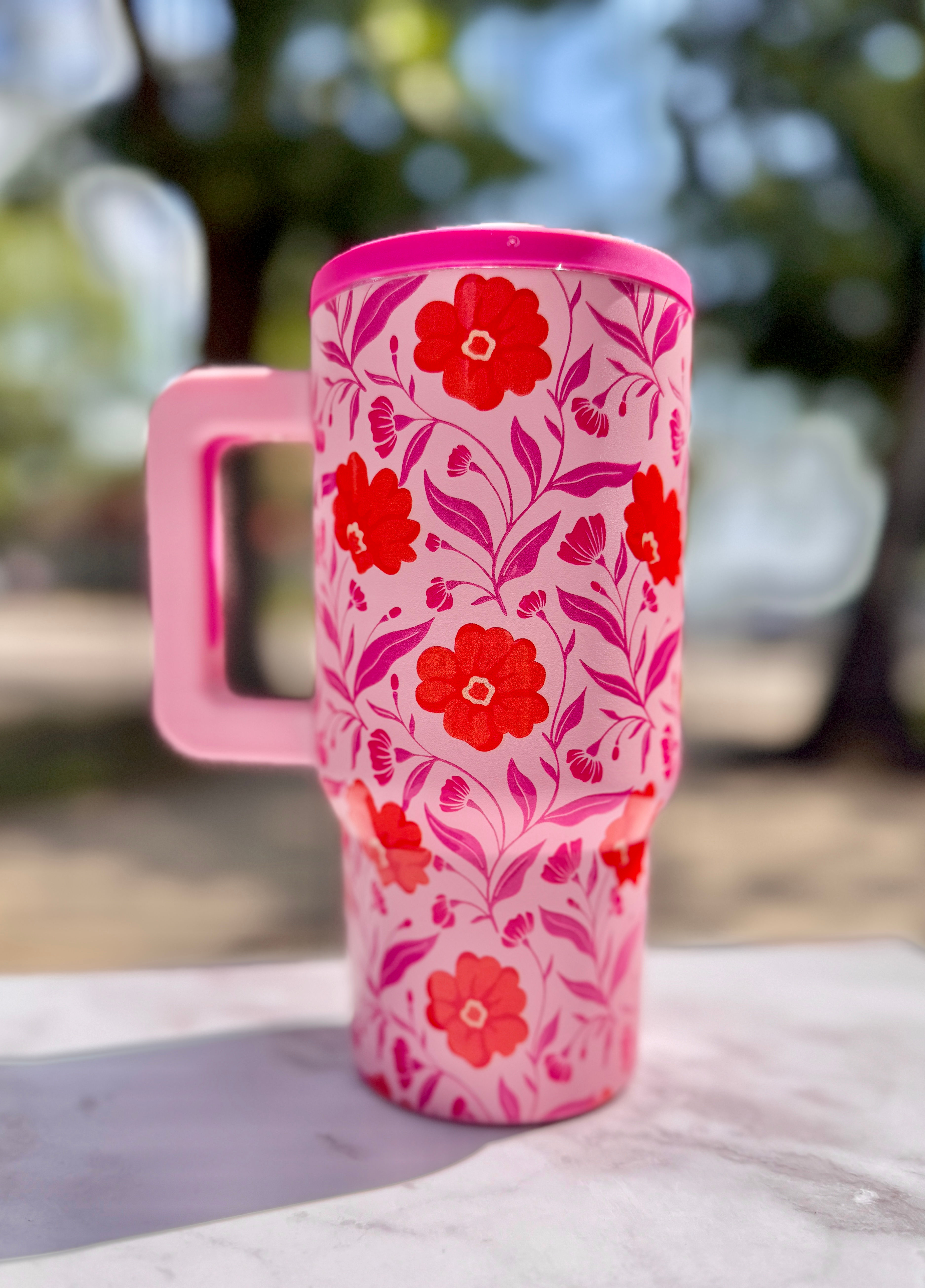 20 oz Lifestyle Flip Straw Tumbler–Poppin' Petals Hot Pink