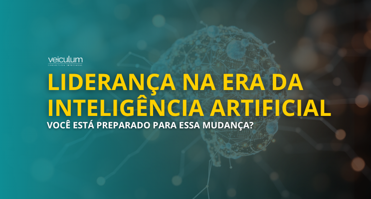 Slide em tons azul e preto com globo digital; texto: Liderança na era da inteligência artificial. Você está preparado?