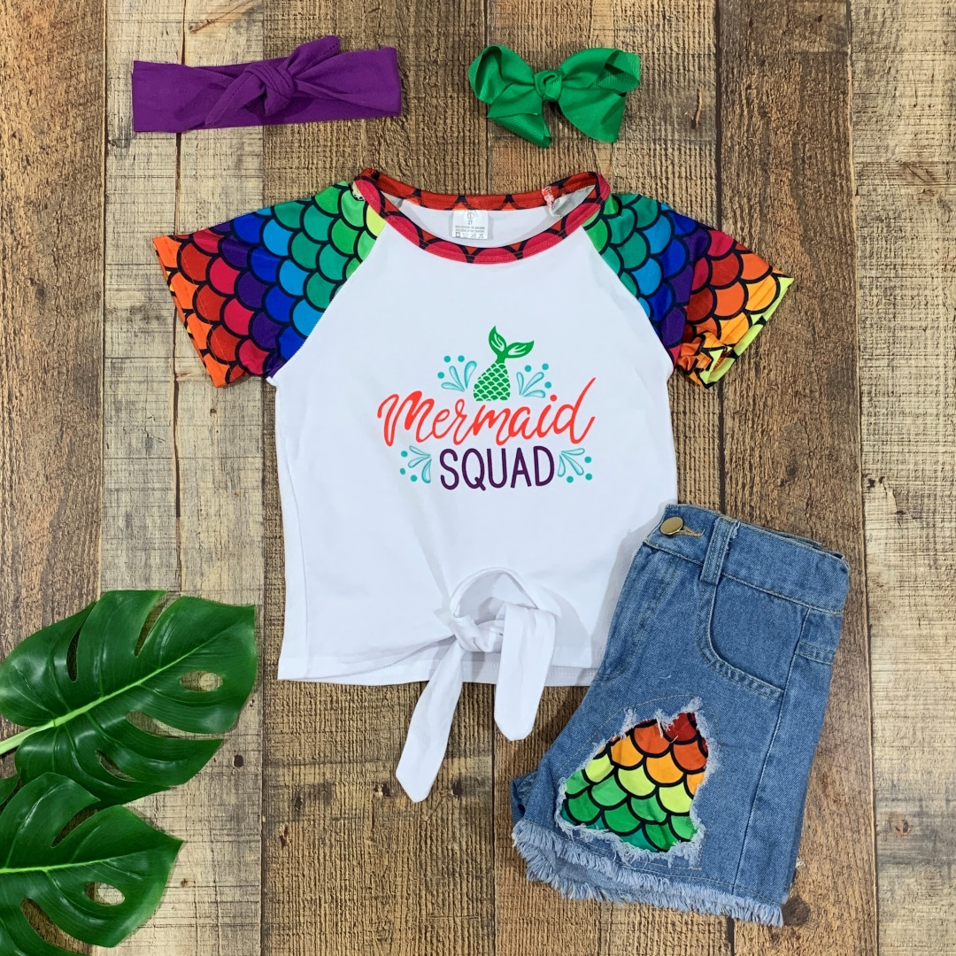 Mermaid Squad Distressed Jean Shorts Outfit