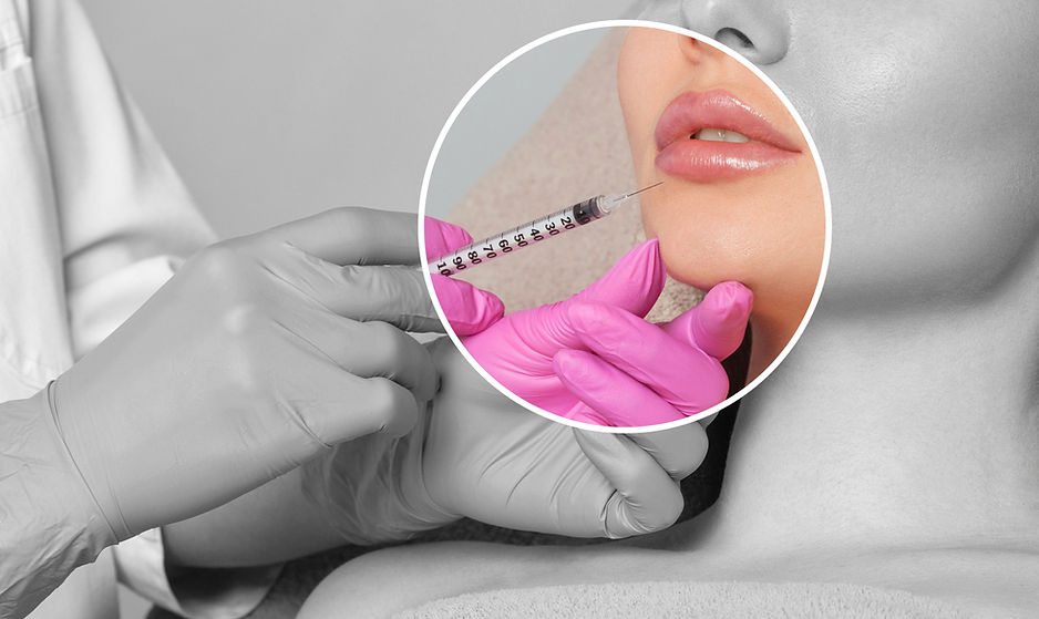 Cosmetologist does therapy anti wrinkle and aging skin on the chin and on the face of a be