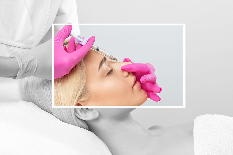 The doctor does injections to correct the hump on the nose with the beauty of the blonde.