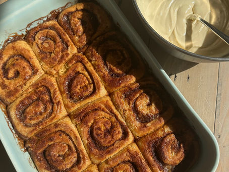 Overnight Einkorn Flour Cinnamon Rolls with Maple Cream Cheese Frosting