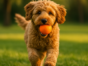 hond speelt met duurzame hondenbal tijdens apporteren training