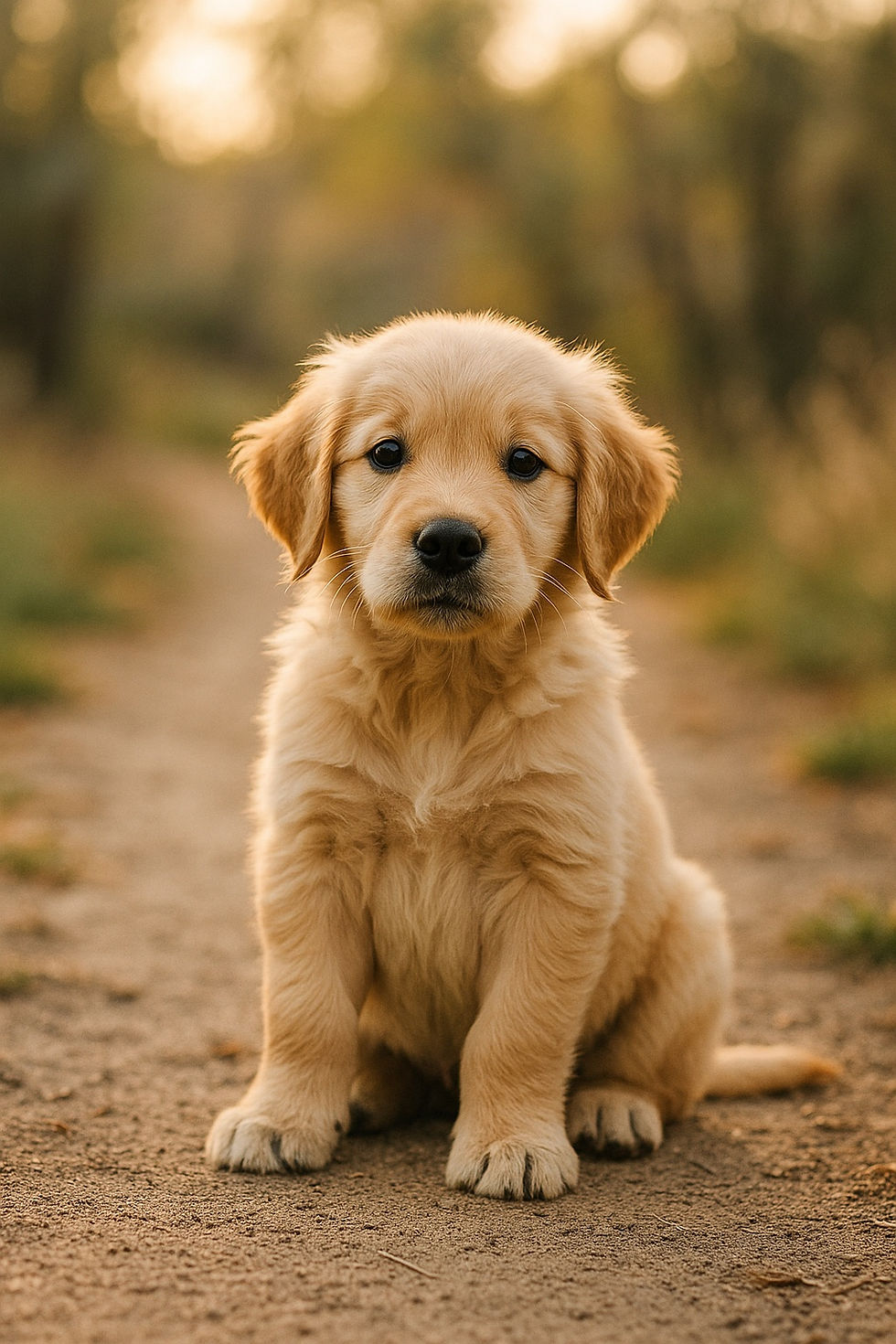 Lieve jonge Golden Retriever puppy kijkt nieuwsgierig in de camera tijdens puppy opvoedingstraining.