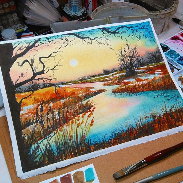 Here is the finished painting from the free live watercolor tutorial that I just streamed on The Fr