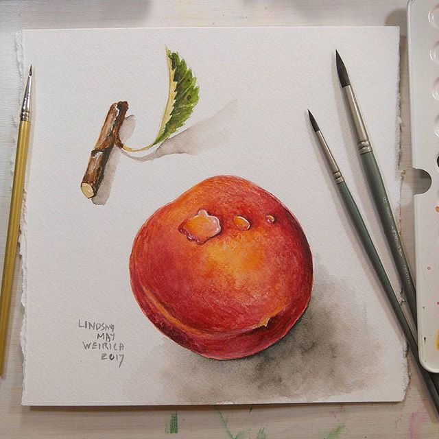 I am listening to The Peach Keeper and painting a peach_) How are you spending your Saturday_ #water