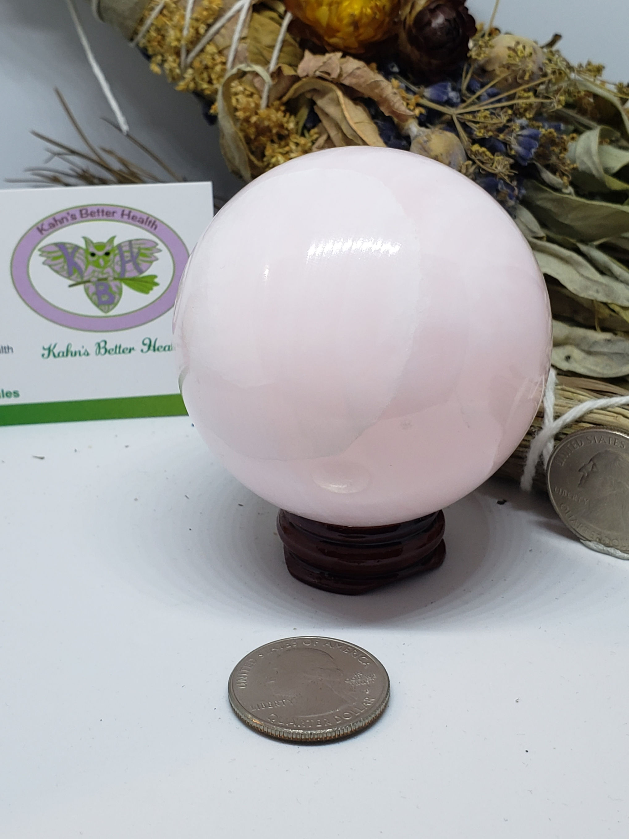 Mangano Pink Calcite Sphere, $30