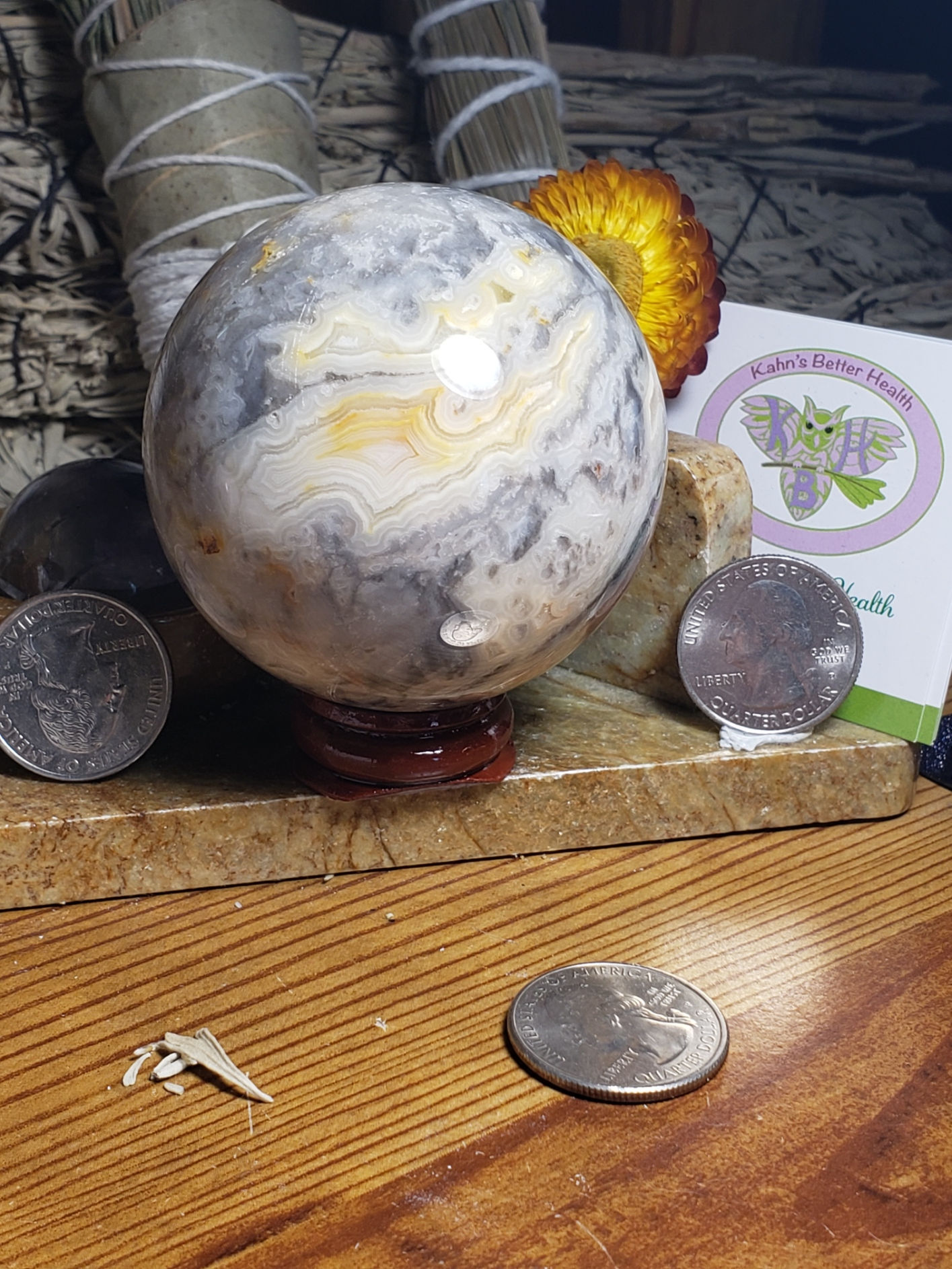53mm Crazy Lace Agate Sphere, $42