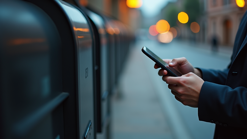 Eye-level view of a mailbox with digital notifications on a smartphone