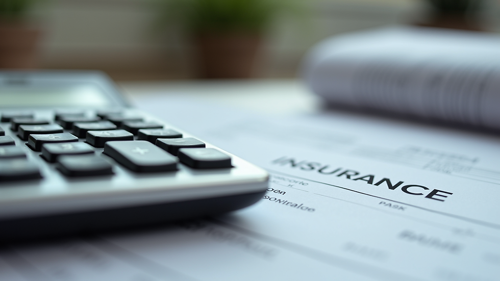 Close-up view of a calculator and insurance documents on a desk