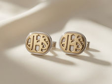 handmade monogram cufflinks in solid gold and sterling silver