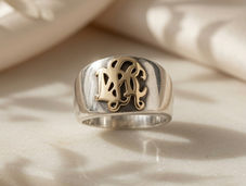 custom handmade monogram gold on silver signet ring