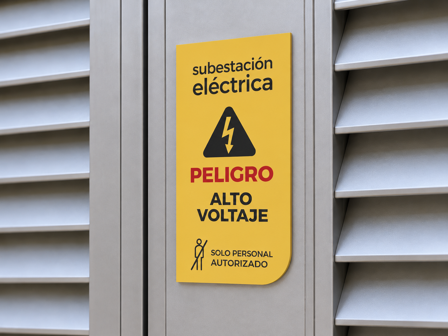 Señal amarilla de advertencia de subestación eléctrica en Vergel Plaza