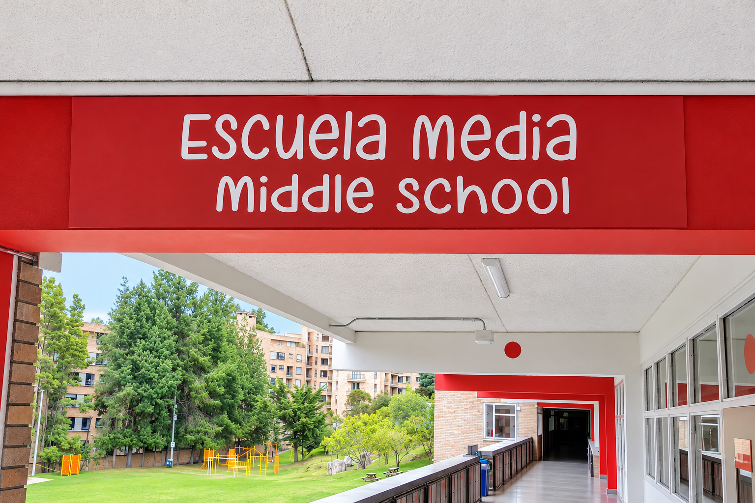 Pasillo del área de Escuela Media del Gimnasio Femenino