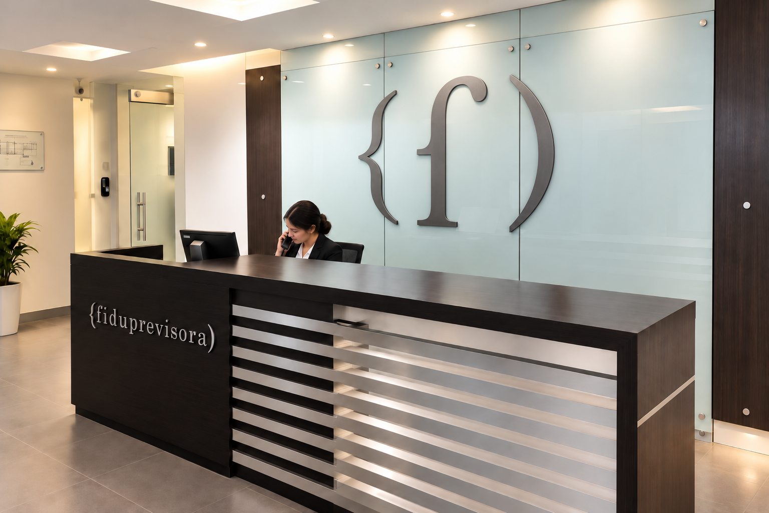 Imagen de la propuesta gráfica para recepción de la sede corporativa de Fiduprevisora